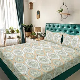 KLOTTHE Green & Brown Ethnic Motif Printed 300 TC King Double Bedsheet Set 2.50 x 2.25 m-picture-32