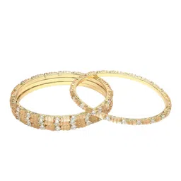 KARATCART Set Of 4 Gold-Plated American Diamond Studded Bangles image 3