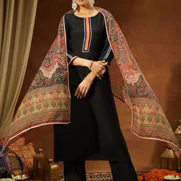 Janasya Women Yoke Design Regular Gotta Patti Kurta with Trousers & With Dupatta image 4