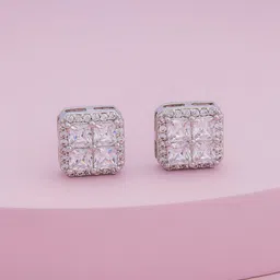 Kushal's Fashion Jewellery Rhodium-Plated Zircon Square Shaped Trendy Studs Earrings-image-67