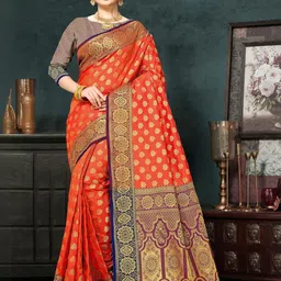 jayant creation Red Silk Blend Barasi Sarees image 2