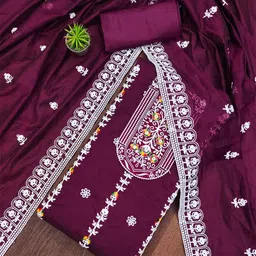 SHADOW & SAINING Floral Embroidered Chanderi Cotton Unstitched Dress Material-picture-12