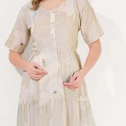 QUIRA Floral Printed Tiered Maternity Fit & Flare Midi Maternity Dress image 5