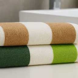 bsb home White & Brown 2 Pieces Striped Microfiber 240 GSM Bath Towels-image-59