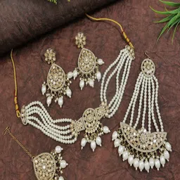 SGA FASHION Gold-Plated Kundan Studded & Pearls Beaded Jewellery Set-picture-33