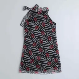 taffykids Girl Print Halter Neck Net A-Line Dress image 2