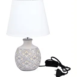 TAYHAA White Textured Ceramic Frusturical Shaped Table Lamp image 5
