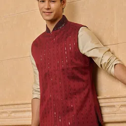 Tasva All Over Embroidered Woven Nehru Jacket image 5