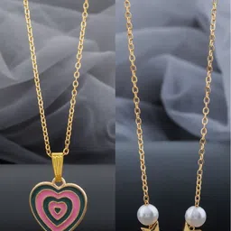 Birado Jewellery Set Of 2 Stainless Steel Gold-Plated Artificial Beaded Minimal Necklaces-image-46