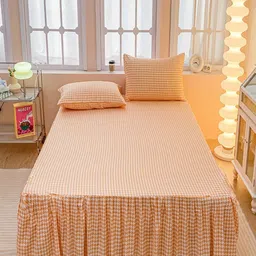 JC HOME Orange & White Geometric 150 TC Fitted King Bedsheet with 2 Pillow Covers-picture-13