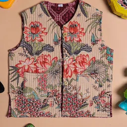 Sangria Girls Printed Pure Cotton Collarless Quilted Jacket Jackets-picture-49