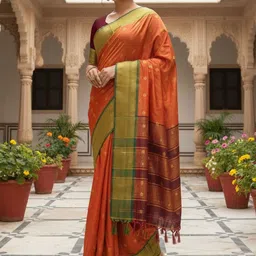 Anouk Rustic Woven Design Zari Silk Blend Handloom Kanjeevaram Saree-picture-30