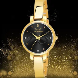LOUIS DEVIN Women Brass Dial & Straps Analogue Watch LD-JWL166-BLK-image-15