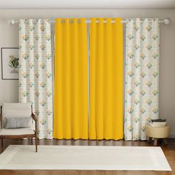 URBAN SPACE Yellow & White Set of 4 Floral Door Curtain-picture-34