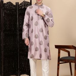 House of Pataudi Men Woven Design Sequins Mandarin Collar Straight Kurta-picture-7