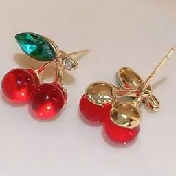 BEYTER Classic Sterling Silver Artificial Stones Studded Cherry Shaped Studs image 4
