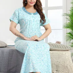 TRUNDZ Floral Printed Pure Cotton Short Sleeves Maxi Nightdress-picture-28