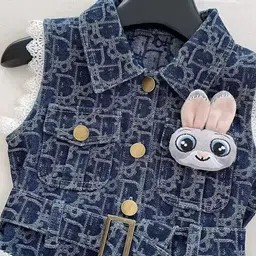 TrendyKid Floral Print PU Coated Denim A-Line Dress image 3