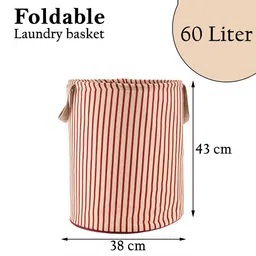 Aura 6Pcs Maroon & White Striped Foldable Laundry Bag With Handle - 60 L image 2