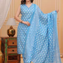 Moda Rapido Women Printed Regular Pure Cotton Kurta with Trousers & With Dupatta-image-6