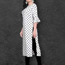 KANUDA Women White Crepe A-Line Kurtas-image-19