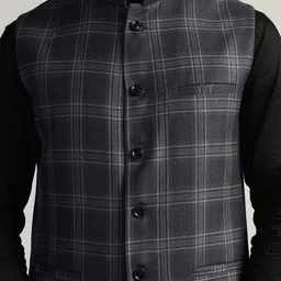 TAHVO Checked Woven Design Mandarin Collar Casual Nehru Jacket image 5