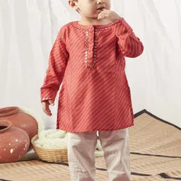 Vivedkids Boys Striped Regular Mirror Work Pure Cotton Kurta with Trousers image 4