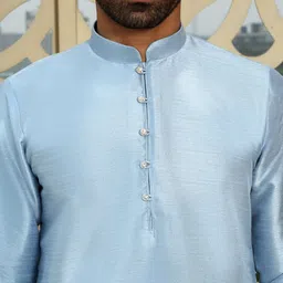 KRAFT INDIA Mandarin Collar Straight Kurta with Churidar & Printed Nehru Jacket image 2