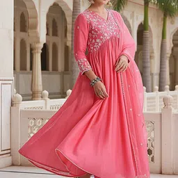 KALINI Women Floral Embroidered Empire Thread Work Kurta with Trousers & With Dupatta-image-52