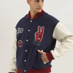 United Colors of Benetton Men Stand Collar Graphic Printed Casual Varsity Jacket image 3