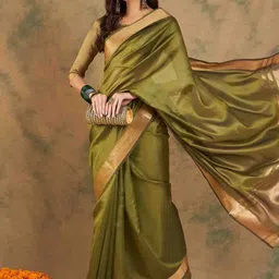 all about you Woven Design Zari Organza Handloom Kanjeevaram Saree image 2