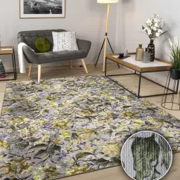 kaleen india Graphite Floral Polyester 4' X 6' Machine Made Carpet image 1