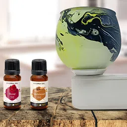 PEEPALCOMM 3Pc Green & White Marble-Printed Electric Aroma Oil Diffuser With Scented Oils image 4