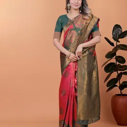 HERE&NOW Ethnic Motifs Woven Design Zari Banarasi Saree-picture-15