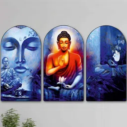 Myntra Elegant Homes Blue & Red Set of 3 Piece MDF Religious Wall Paintings image 2