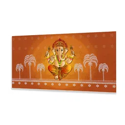 nestroots Orange Colored & Yellow Lord Ganesha Printed Religious Canvas Painting Wall Art image 3