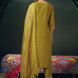 KALINI Women Yoke Design Regular Gotta Patti Chanderi Silk Kurta with Trousers & With Dupatta image 4