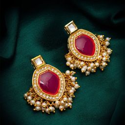 Anouk Gold-Plated Kundan studded & Pearls Beaded Contemporary Drop Earrings-picture-48