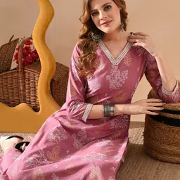 PRISCA Women Floral Printed Regular Pure Cotton Kurta with Trousers-picture-36