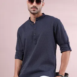 FILORI STUDIO Striped Mandarin Collar Pure Cotton Short Kurta-picture-41