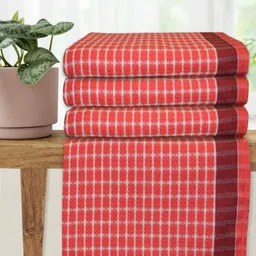 Athom Living Red & White 4 Pieces Printed Cotton 210 GSM Bath Towel-picture-36