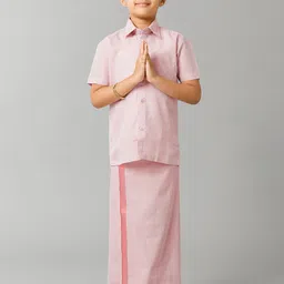 Ramraj Boys Short Sleeves Tissue Shirt With Veshti image 2