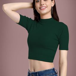 Dream Beauty Fashion WomenSolid High NeckCrop Top-picture-33
