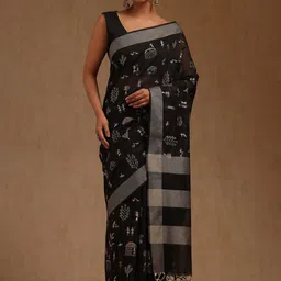 Soch Warli Printed Chanderi Saree With Blouse Piece-picture-11