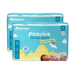 Romsons Infants Set Of 2 Poochie Total Play Tape Style Baby Diapers - NB - 24-Pcs Each-image-10