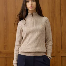 U.S. Polo Assn. Women Women Cable Knit Half Zipper Pullover Sweater-picture-28