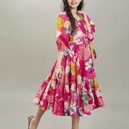 bitiya by bhama Bitiya by Bham Girls Floral Printed Maxi Dress image 3