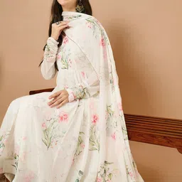 Sangria Floral Printed Anarkali Kurta & Trousers With Dupatta-picture-28