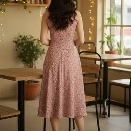 AADVIKA Floral Printed V-Neck No Sleeves A-Line Midi Dress image 2