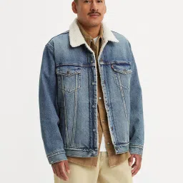 levi's Men's Solid Blue Spread Collar Denim Jacket image 1